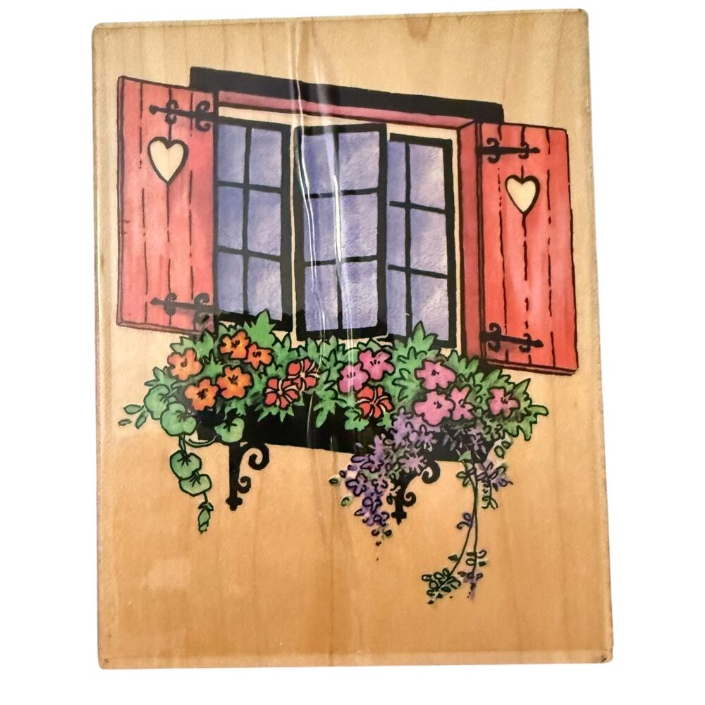 Stampendous Vintage 1995 R021 Charity's Windowbox Floral Window Rubber Stamp
